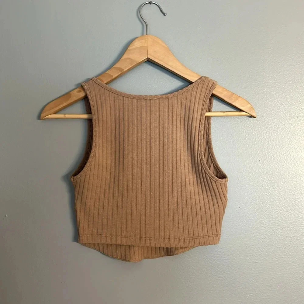 Princess Polly Koda Sleeveless Top, Sz 2, Brown, Tan, Ribbed Corset, V-Neck Tank - Picture 4 of 7